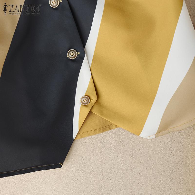 ZANZEA Женский летний комплект из двух частей: блузка с коротким рукавом и шорты с принтом