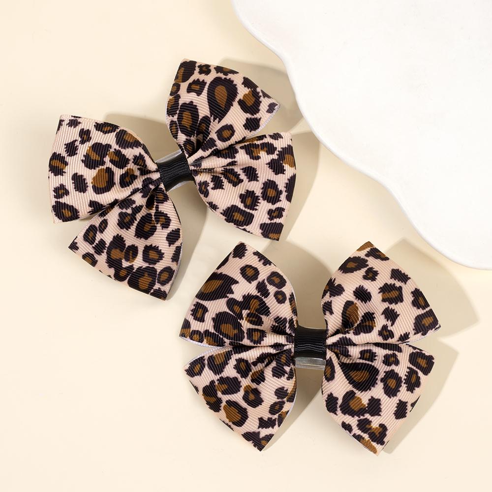 2Pcs Korean Leopard Bow Hair Clip Girls Women Trendy Ribbon Dots Bownot Hairpin Kids Sweet Cool Headdress Headwear Accessories