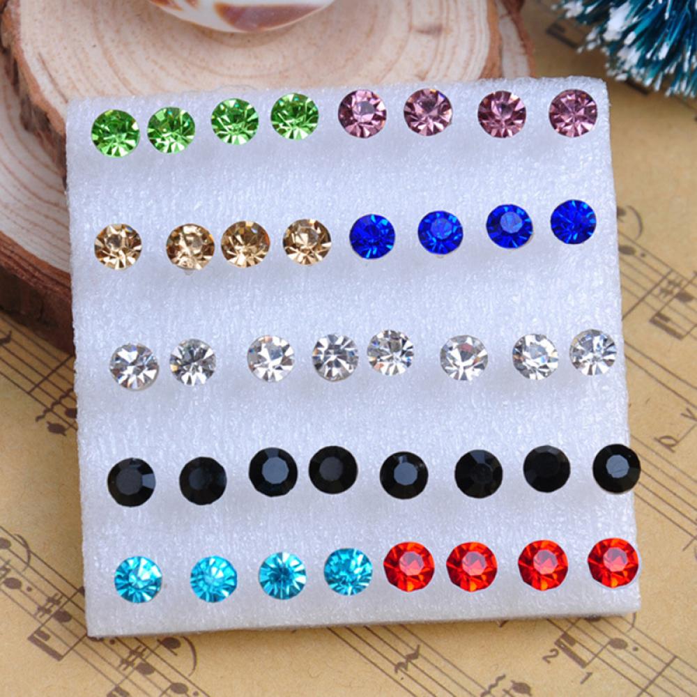 20 Pairs/40 Pcs Pin Crystal Earring Clear Colorful Crystal Ear Studs Rhinestone Jewelry