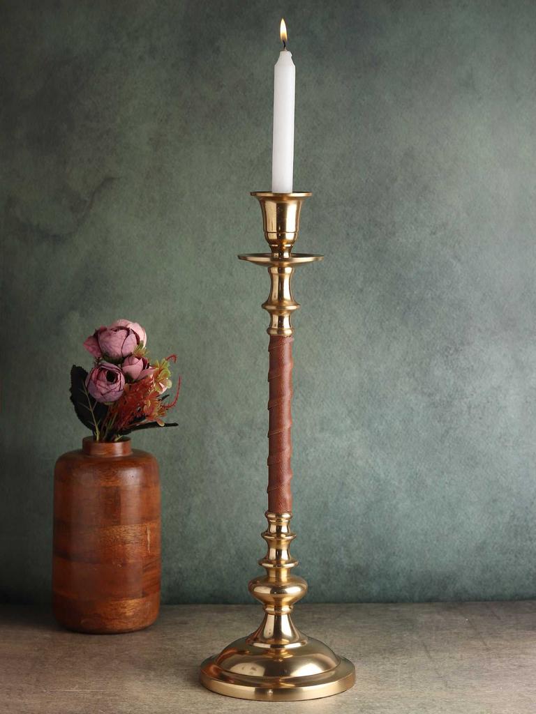 LeatherLuxe Candle holder | 13 x 13 x 42 cm