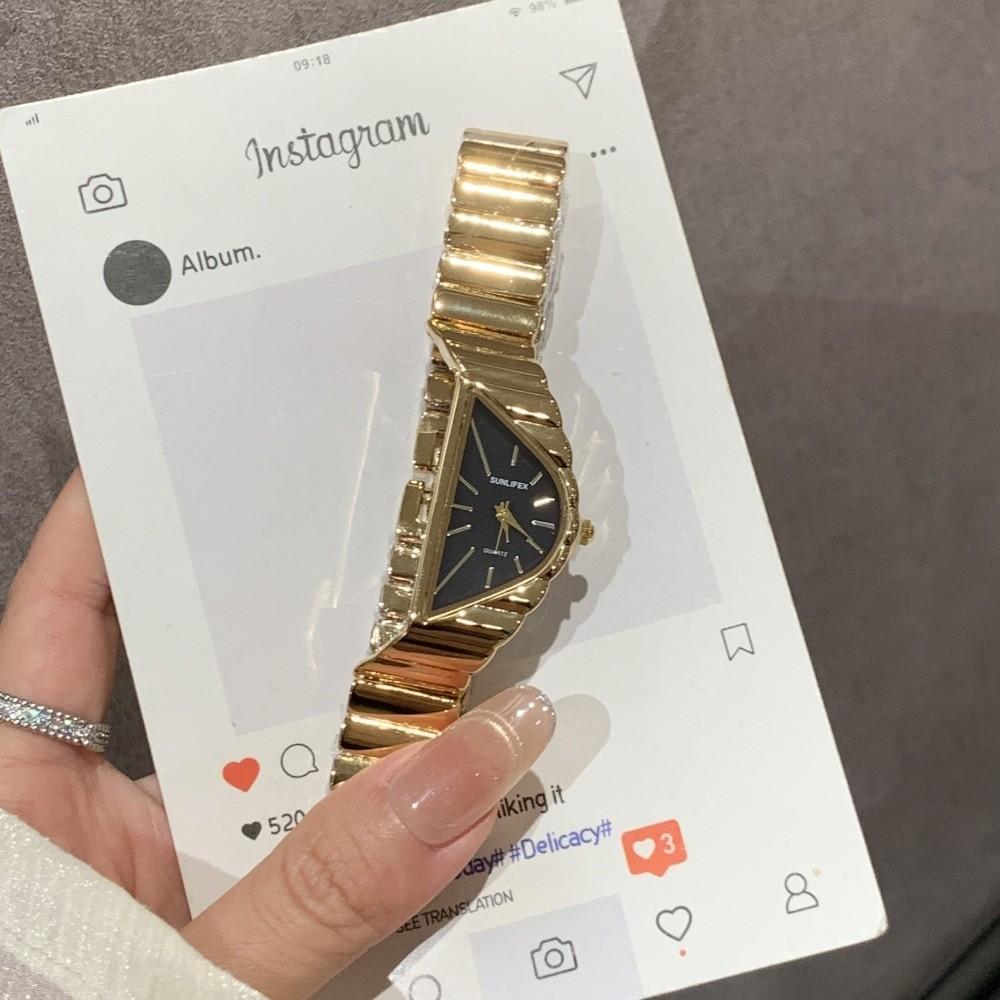 Irregular Niche Women's Watch Gold Chain Elegant Luxury Ladies' Wristwatch Half-Moon Dial Fashion Jewelry Quartz Watch Business