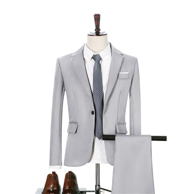 Мужские однотонные деловые костюмы для деловой вечеринки, приталенные костюмы, однобортный пиджак с лацканами + комплекты брюк