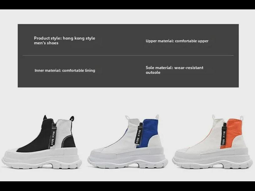 Мужские летние дышащие высокие туфли в корейском стиле на каждый день из парусины на платформе с застежкой-молнией