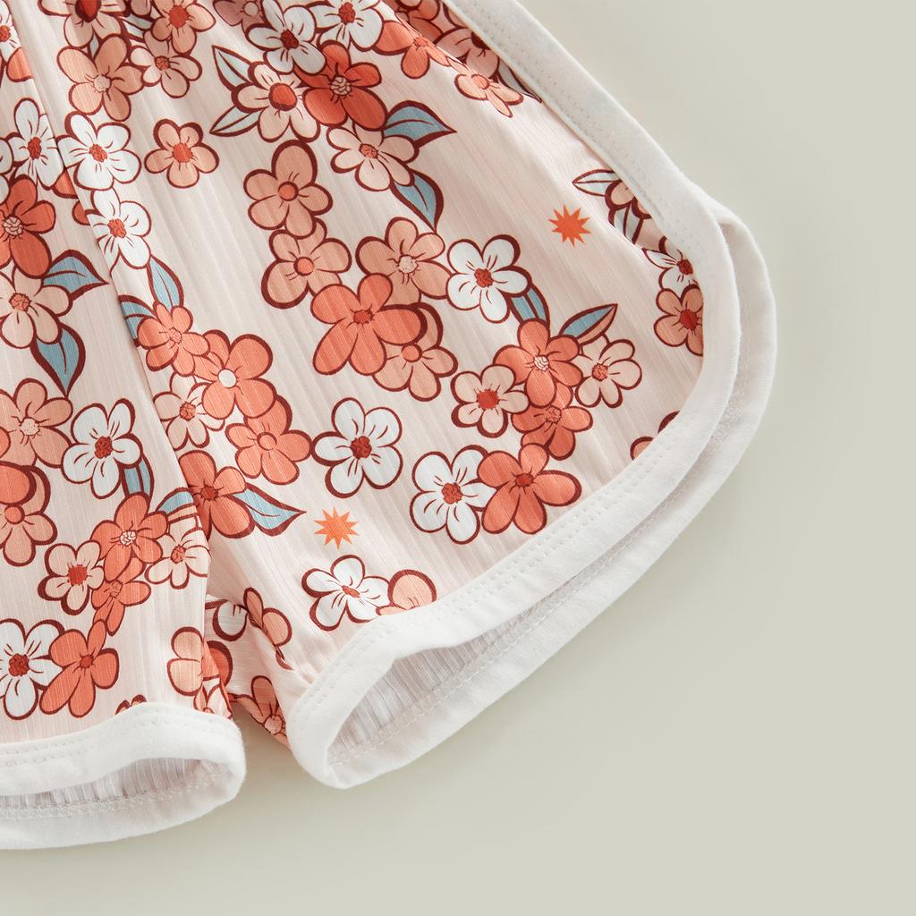 Летний комбинезон для малышей-девочек, с рисунком в виде цветка, без рукавов, с завязками, шорты, комбинезон