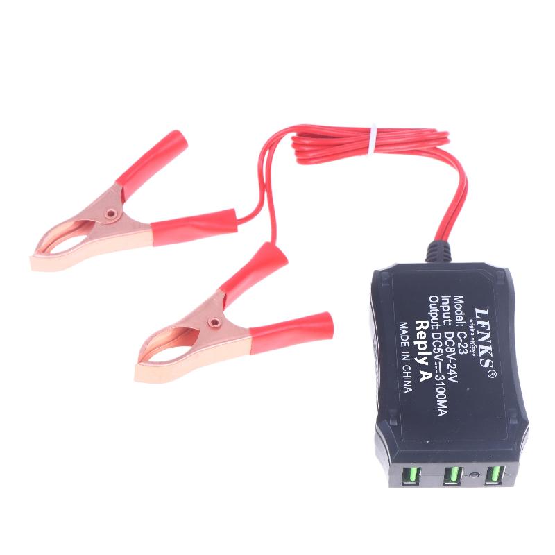 НОВИНКА 1 шт. Адаптер питания 12 В 24 В на 5 В с 3 портами USB и зажимом для аккумулятора для зарядки мобильного телефона, аварийное USB-питание, высокая эффективность