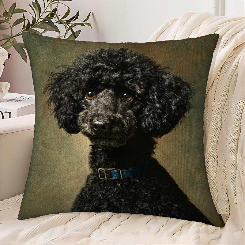 1pc Pillowcase, Cute Black Poodle Portrait Pillowcase - 2D Flat Printing, Single-Sided Print, No Pillow Insert, 17.72x17.72 Inches (45x45cm), Non-Real