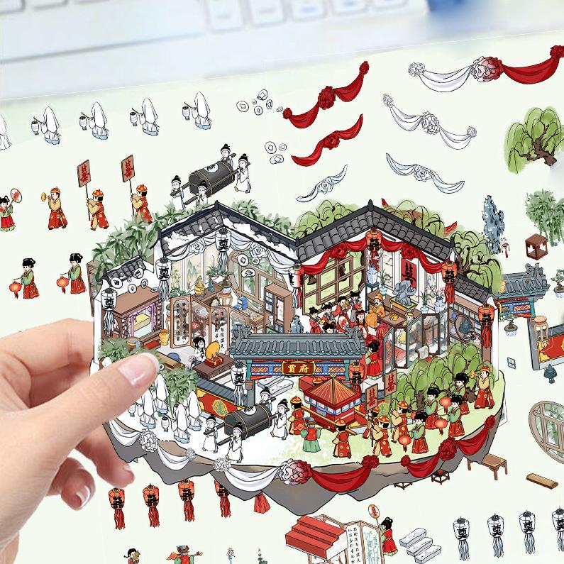 Cartoon Landscape Stickers Multiple Miniature World 3D Hut Unzip DIY Scene Manual Post