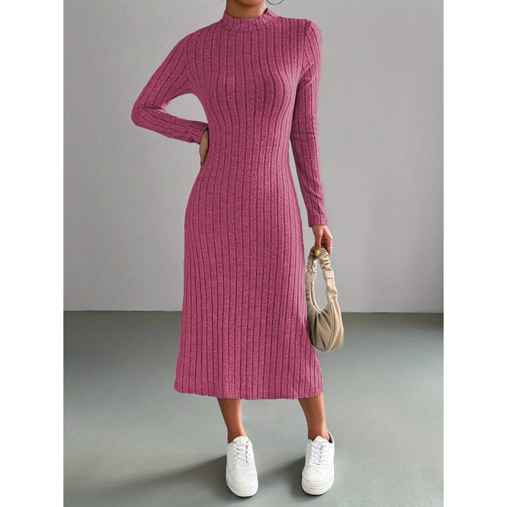 Осень-зима женское ребристое трикотажное платье элегантное шикарное модное длинное рукава с круглым вырезом облегающее платье-корсет в уличном стиле