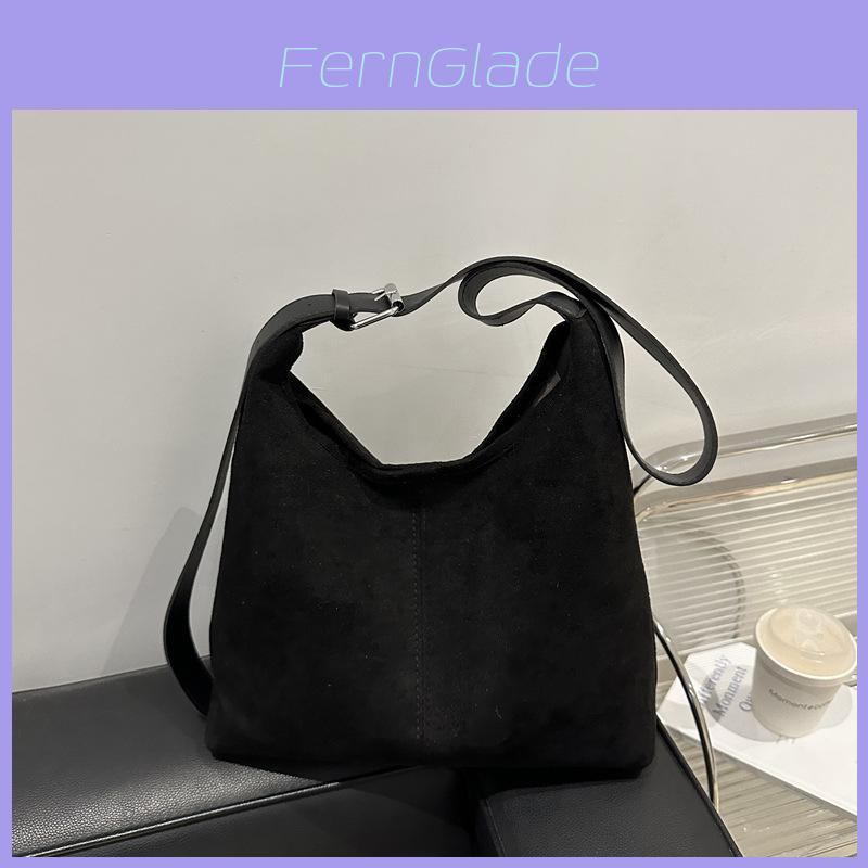 Fashion Solid Color Suede Shoulder Bag For Women With Magnetic Closure And Cell Phone Pocket