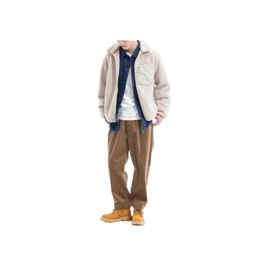 Uniqlo Однотонная карманная модель, вставками, прямой крой, молния, опущенная линия плеча, воротник-стойка, флисовая куртка, унисекс куртки, бежевый 460331-31