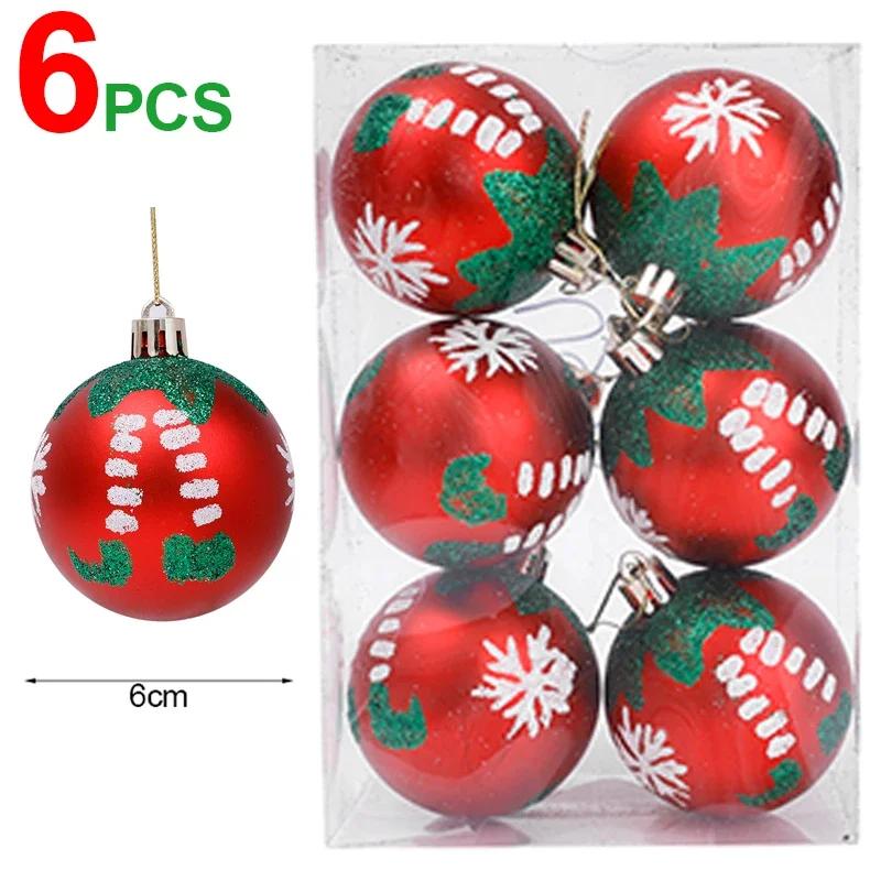 6/24pcs Colored Painting Christmas Balls Glitter Christmas Tree Hanging Pendant Ornament Home New Year Party Gift Decoration