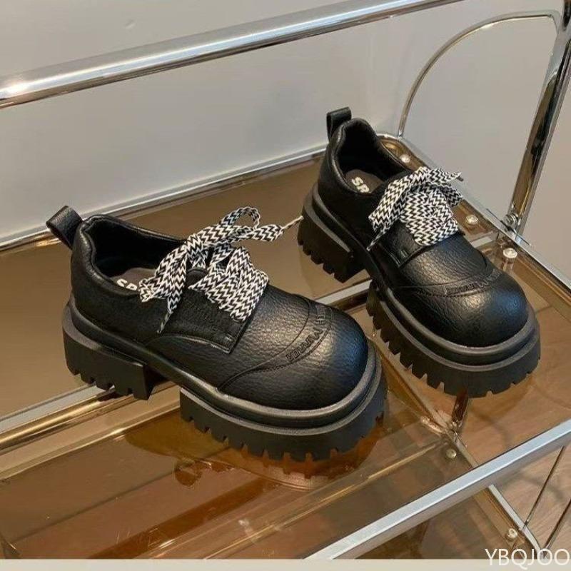 Модные новые туфли на толстой подошве, увеличивающие рост, универсальные, из маленькой кожи, с круглым носком, для женских весенне-осенних стилей, отличающиеся простым