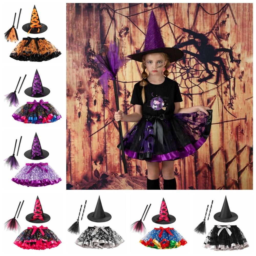 Wand Kids Halloween Costume with Hat Halloween Children's Witch Dress Halloween Decoration