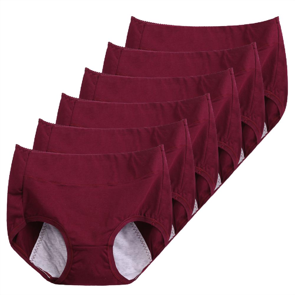 6 Pieces Women's Plus Size Period Underwear High Waist Cotton Leak‑Proof Menstrual Panties Soft Breathable Sanitary Underpants For Ladies