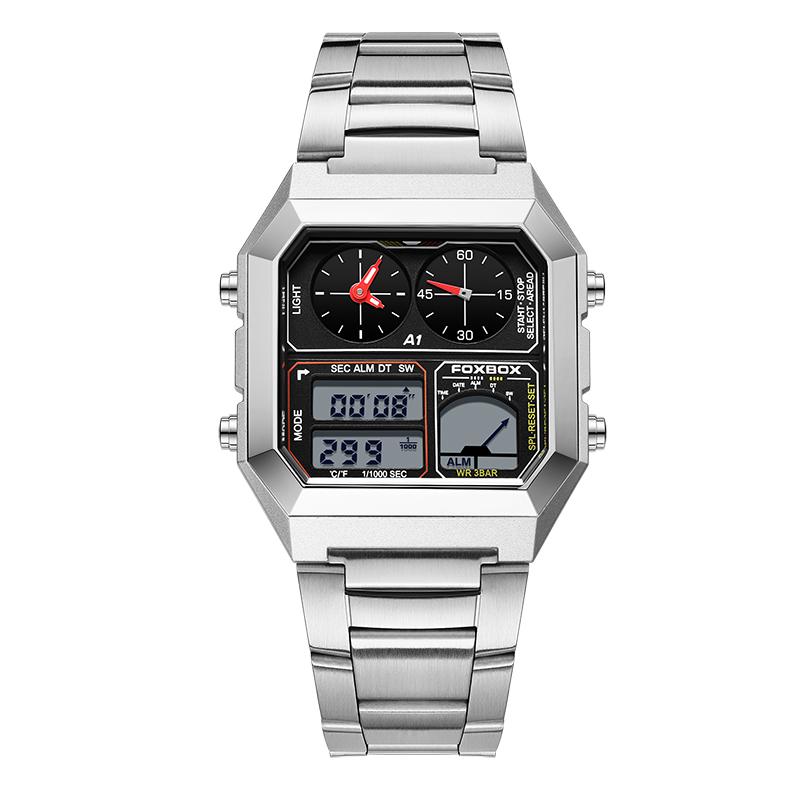 FOXBOX Мужские часы с подсветкой дисплея Спортивные шагомеры Цифровые часы с обратным отсчетом Календарь Часы