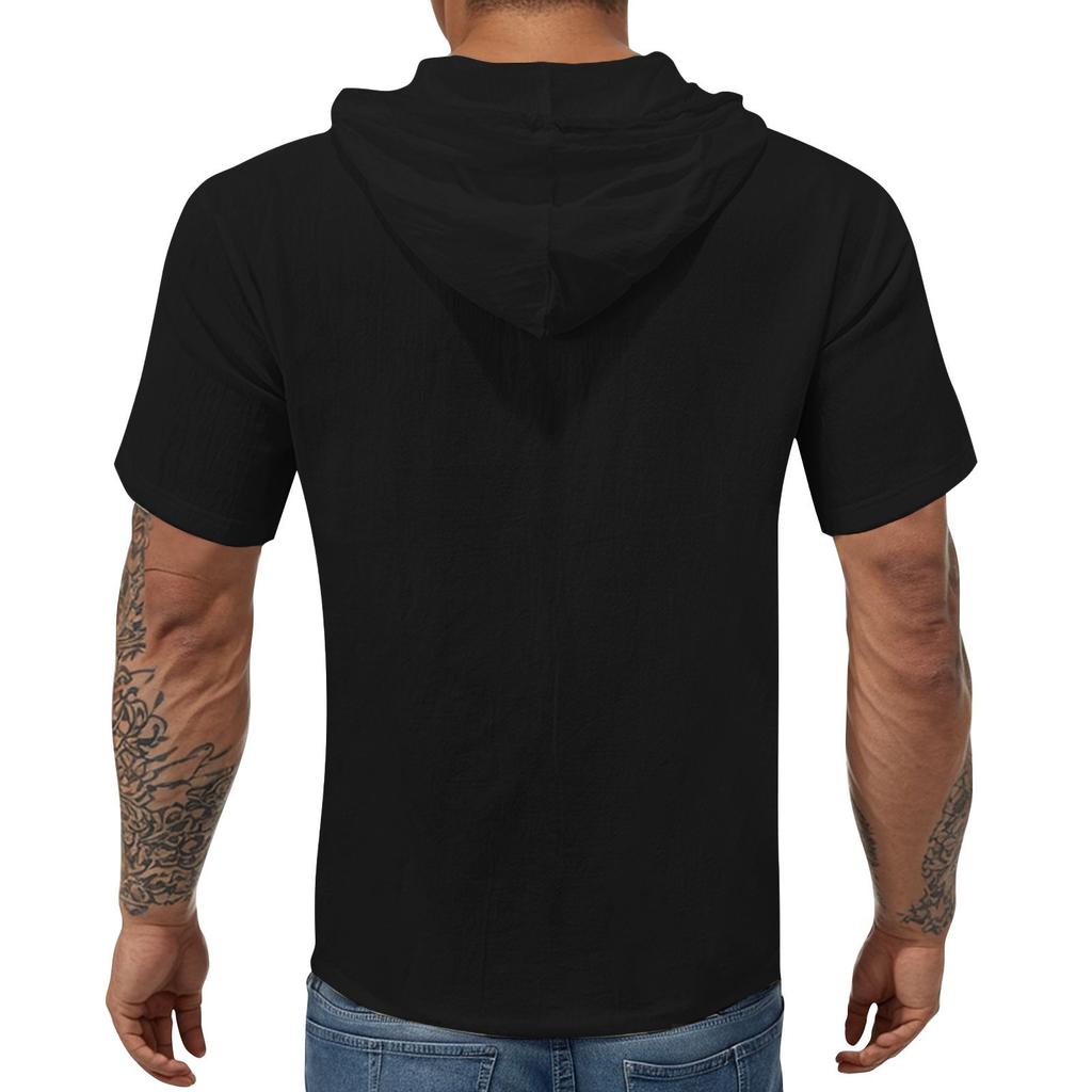 Мужская повседневная футболка с короткими рукавами, капюшоном и открытым воротом на пуговицах