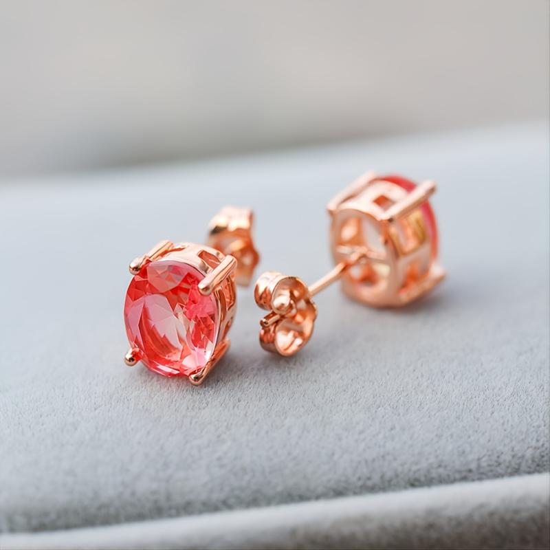 Двухцветные серьги-гвоздики овальной огранки с арбузом, красный, зеленый, турмалин, драгоценный камень, серьги-гвоздики для невесты, свадебные украшения, подарки