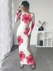 Осень Новое Платье Макси с Принтом Элегантное Приталенное Платье с Длинным Рукавом Женское Готовое