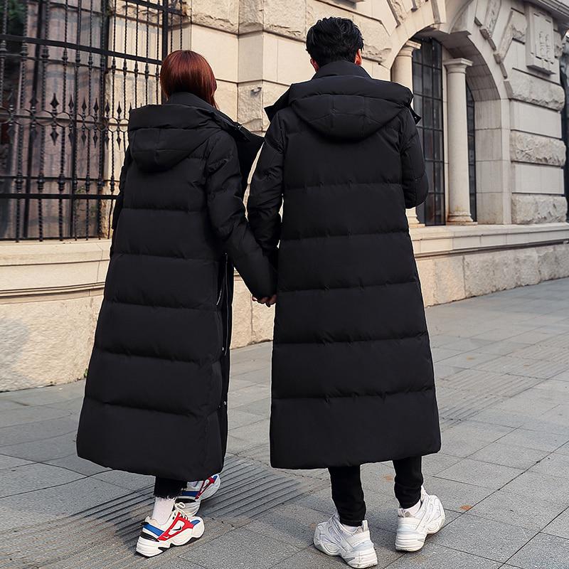 Winter Thick Men Women Down Jacket Fashion Hooded X-Long Warm Duck Down Coat High Quality Brand Clothing Plus Size