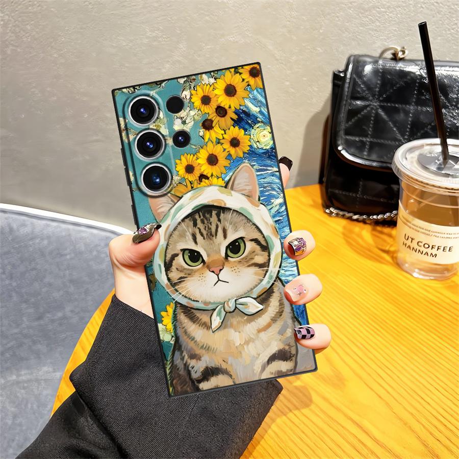 Чехол для телефона Funda для Samsung Galaxy S26 Ultra S23 S24 Note 20 8 9 10 S20 Ultra S10 S9 S21 FE S25 Plus Мультяшный милый кот