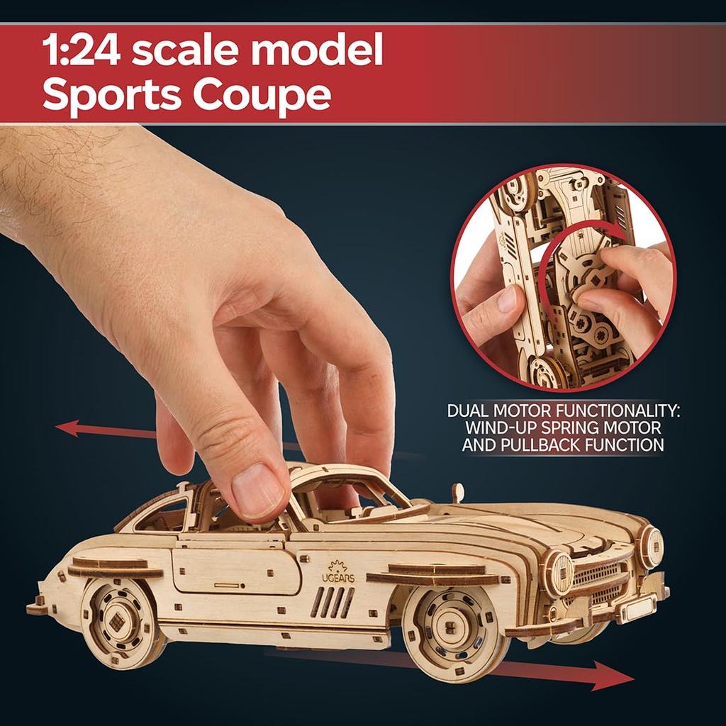Ugears Wing Door Sports Coupe 70205 Wooden Puzzle, No Glue or Tools Required, 3D Puzzle with Assembly Instructions