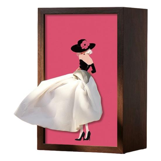 Walnut Wood Tissue Box, with Artistic Ballet Dancer Skirt Design, Multipurpose Paper Towel Holder for Home Decor Entryway Dining Table