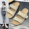 Мода 2024 года, летние женские тапочки из пробки с двумя пряжками, замшевые сандалии на плоской подошве из коровьей кожи для женщин, ретро-шитье, садовые мюли, сабо, сандалии