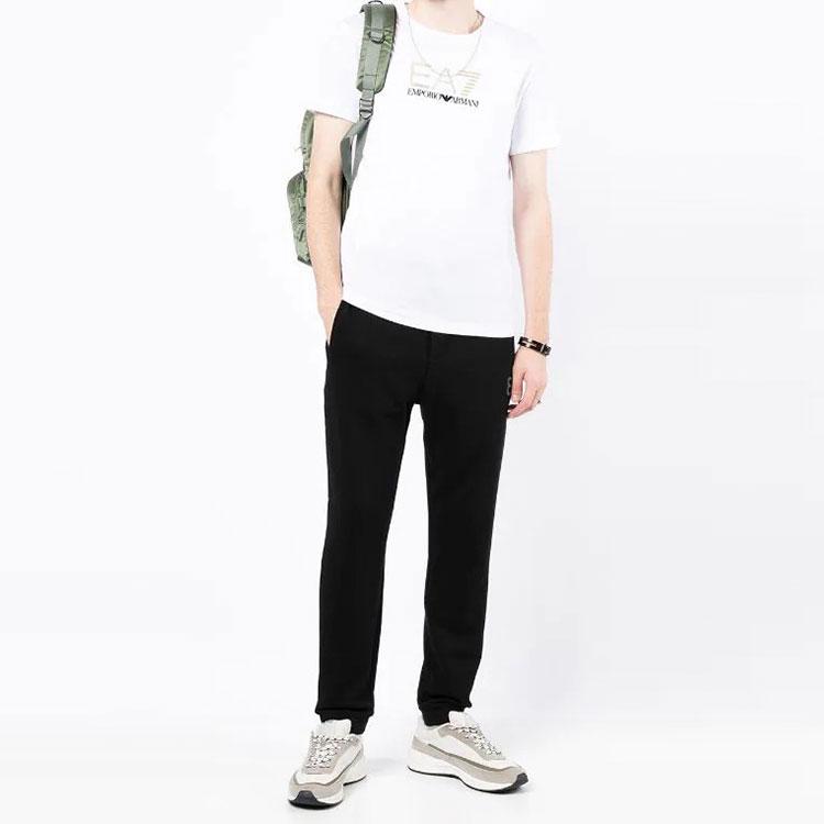 Emporio Armani EA7 Весна/Лето 2022 Мужская футболка с круглым вырезом и коротким рукавом с золотым логотипом Мужские топы 3LPT24-PJM9Z-1100