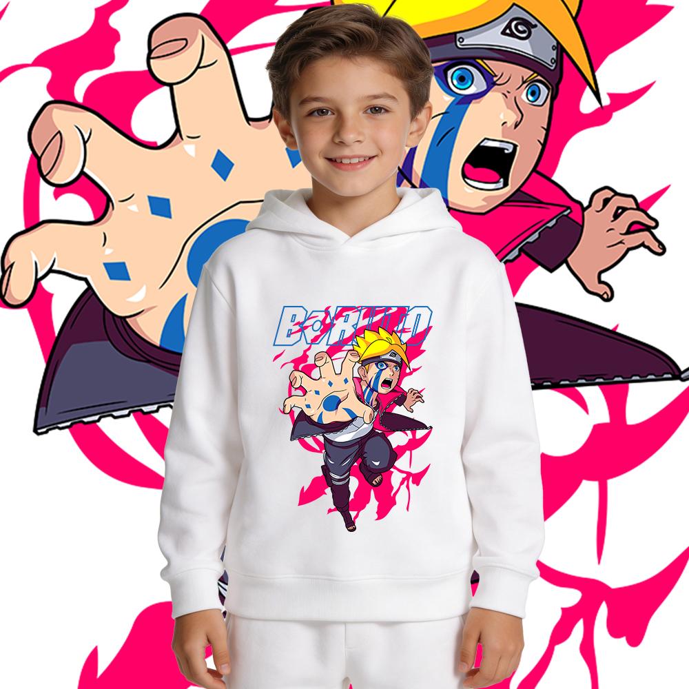 Kids' *Boruto* Print Fleece-Lined Hoodie – Warm Autumn/Winter Pullover for Boys and Girls – Casual Thickened Apparel