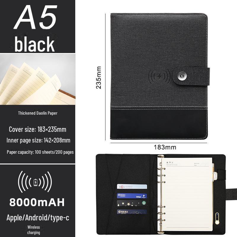 Многофункциональный деловой блокнот: A5 Перезаряжаемый ноутбук, беспроводное зарядное устройство, USB-накопитель и устройство для записи совещаний