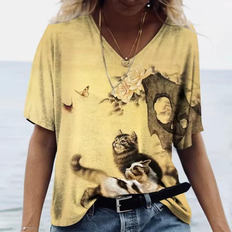 New Style T-shirt For Women Butterfly Leopard Print Tees Blouse Oversized T-Shirt Summer Women's Clothing Short Sleeve