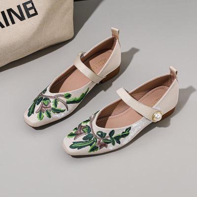 Женские вышитые слипоны Осень 2025: Ханфу Ципао в китайском стиле, низкий вырез, квадратный носок, мягкая подошва