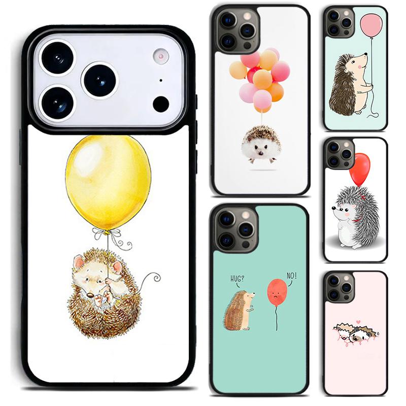 Hedgehog and Balloon Phone Case for iPhone 17 16 15 Pro Max Air 14 13 12 11 Plus Shockproof Cover