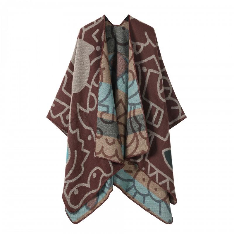 Womens Knitted Double-sided Thick Shawl Blanket Air Conditioner Room Warm Fashion Versatile Cape