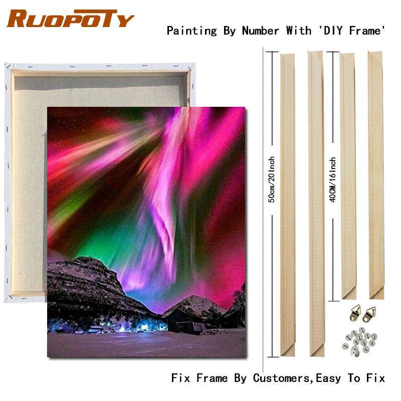 RUOPOTY Frame Picture Diy Painting By Numbers For Adults Green Aurora Landscape Canvas By Numbers For Home Decors Artwork