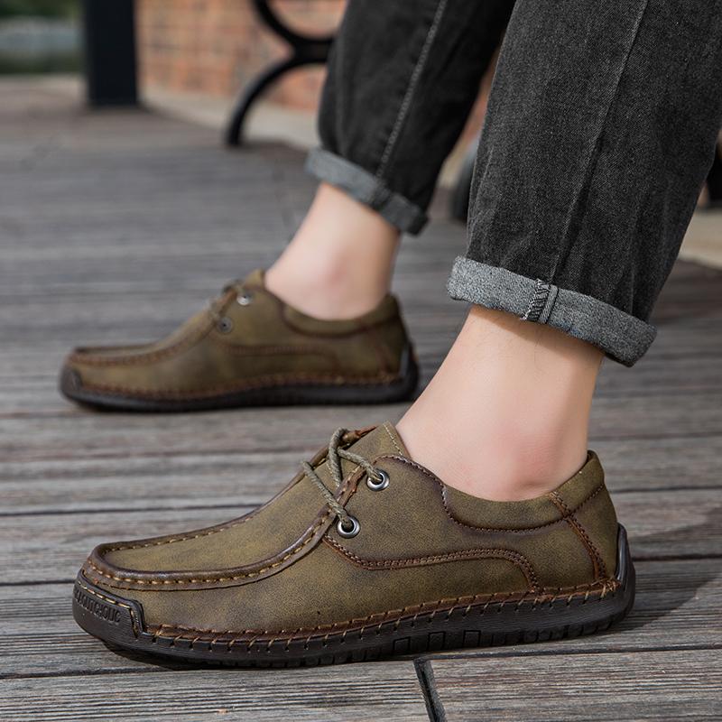 Handmade Flats for Men High Quality Mens Casual Shoes Leather Moccasins Lace Up Men Business Shoes All-match Male Walking Shoes