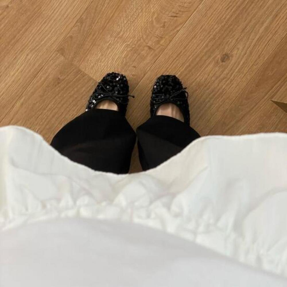 New Arrivals Open Run Sequined Flat Shoes Silver Loafers Ribbon