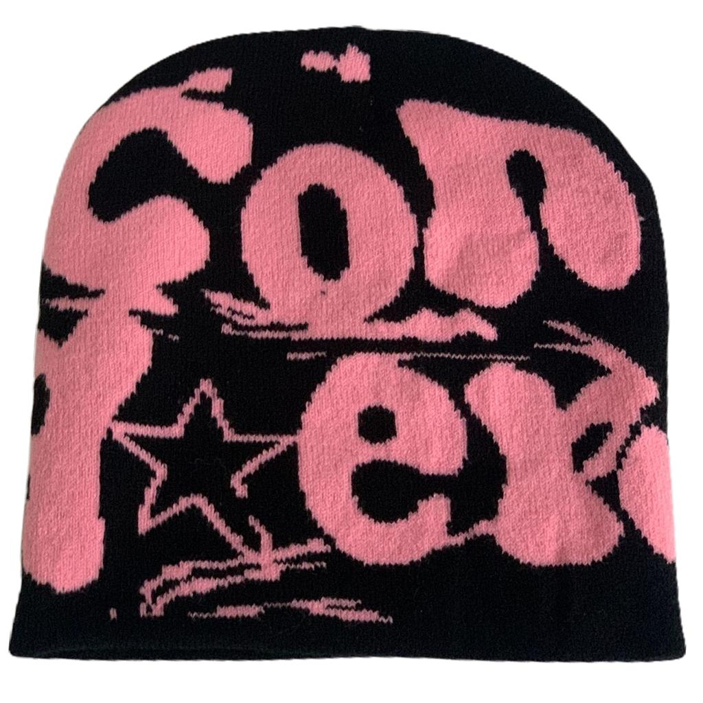 Y2K Girls Harajuku Style Slouchy Beanies for Women Jacquard Hat Versatile Hip-Hop Beanie Hat Skull Cap Turbans