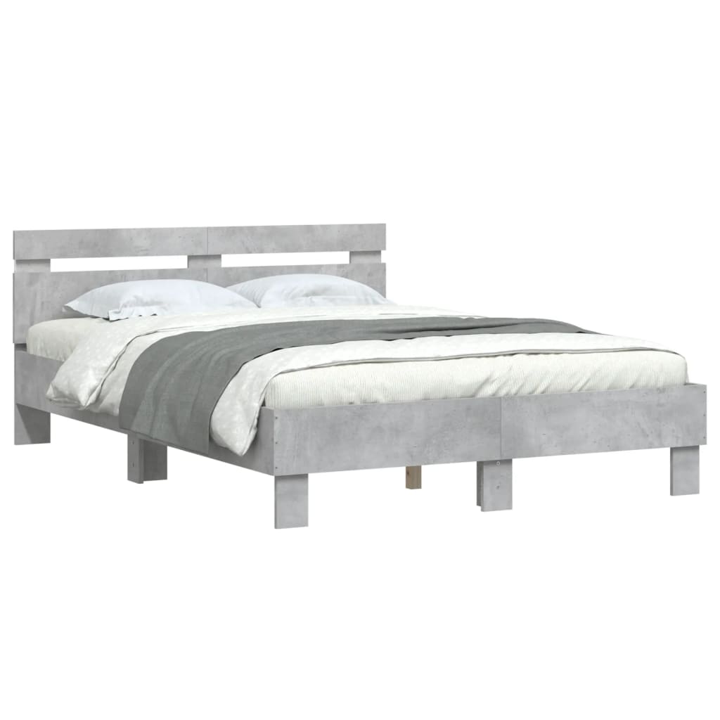 Vidaxl Rama Łóżka Z Wezgłowiem I Led, Szarość Betonu, 135X190 Cm