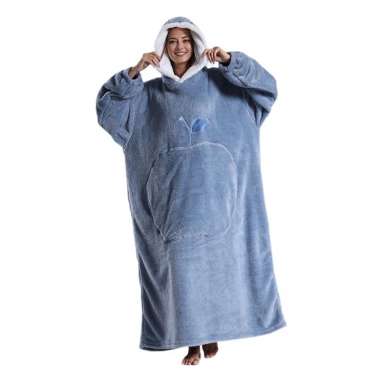 Winter Wearable Blanket Bathrobe with Big Pocket Thick Double-sided Fleece Loose Long Sleeves Pajamas Heat Retention Full Protection Home Lazy