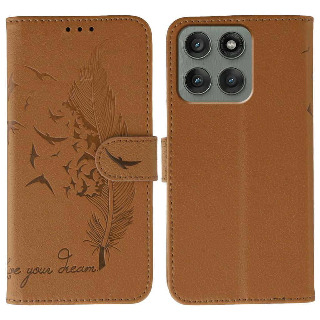 For Motorola Edge 60 Pro 5G Case Feather Imprint PU Leather Wallet Phone Cover