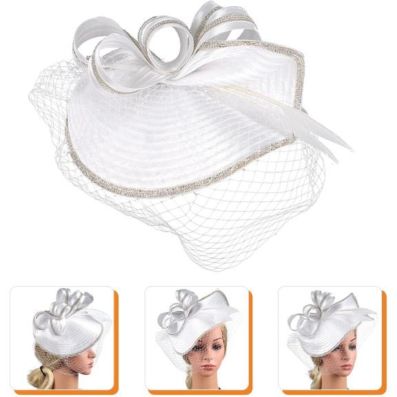 White Linen Fascinator Hat for Women, Elegant Cocktail Tea Party Headband with Veil, Lightweight Wedding Party Headdress, Fashionable Special