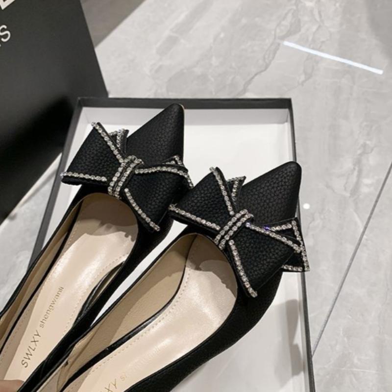 Французский темперамент Высокие каблуки Туфли на тонком каблуке и сверле Одиночные туфли Профессиональная рабочая обувь Покупки Свидания Банкет и обувь Женские туфли на высоком каблуке с бантом