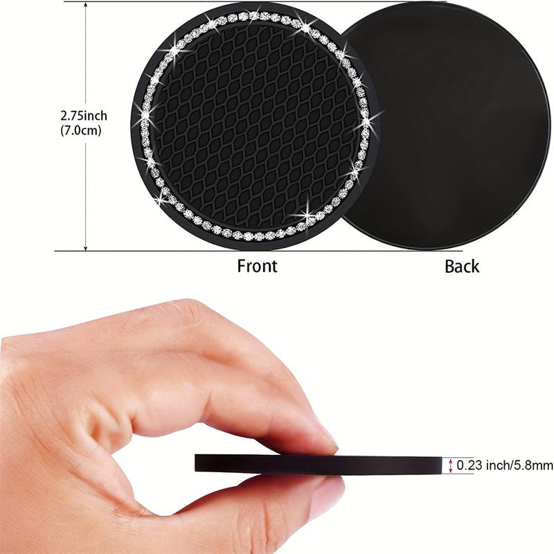 2pcs 7cm Non-slip Car Water Cup Pad Crystal Rhinestone Rubber Mat For Bottle Holder Coaster Auto Interior Anti-skid Cup Holders