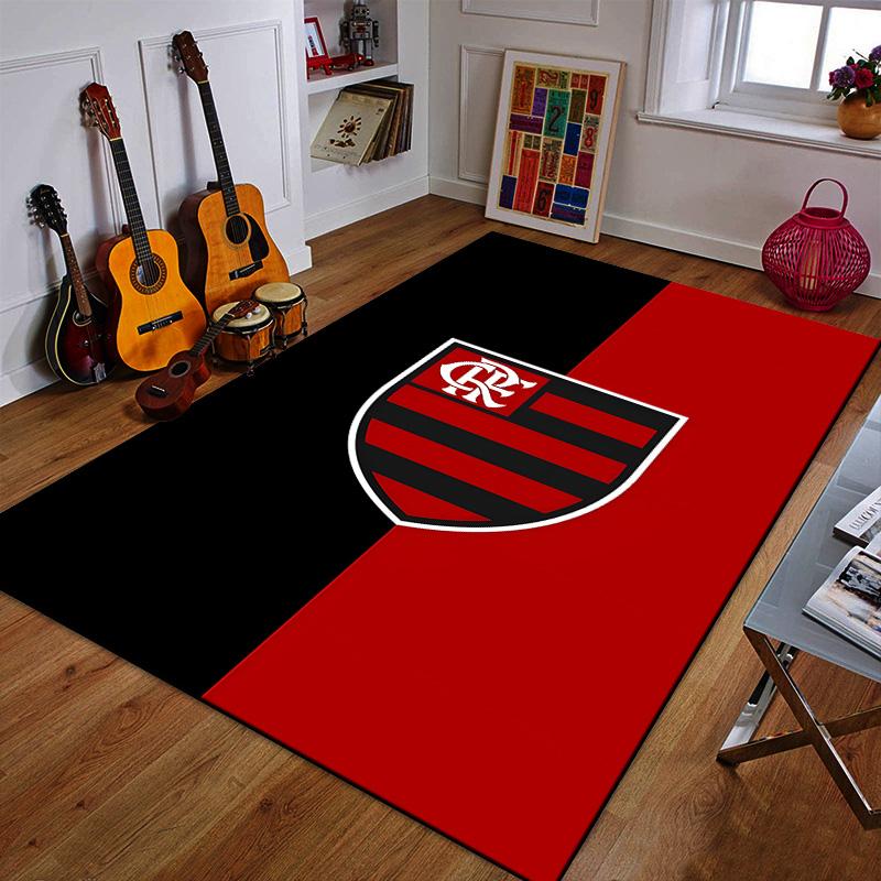 "Black and Red Striped Shield Design" Patterned carpet a non slip rug suitable for all seasons and any setting, gift