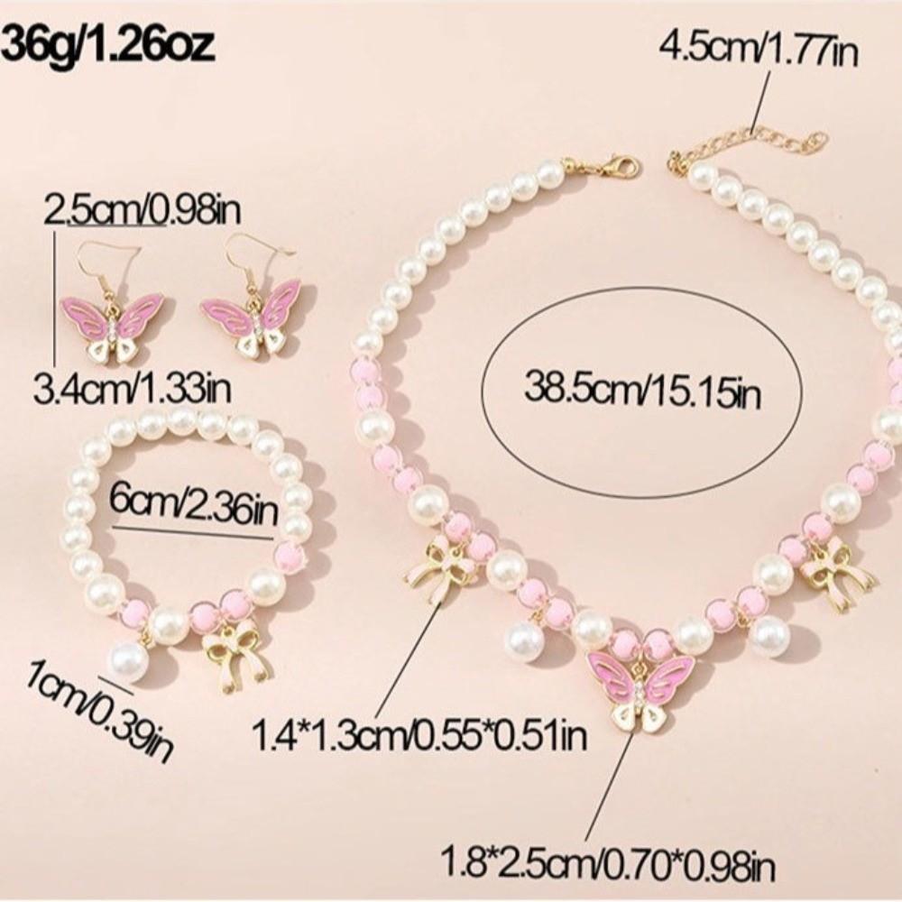 Butterfly Pendant Necklace Hand Chain Pink Pearl Beaded Ear Pendants Children's