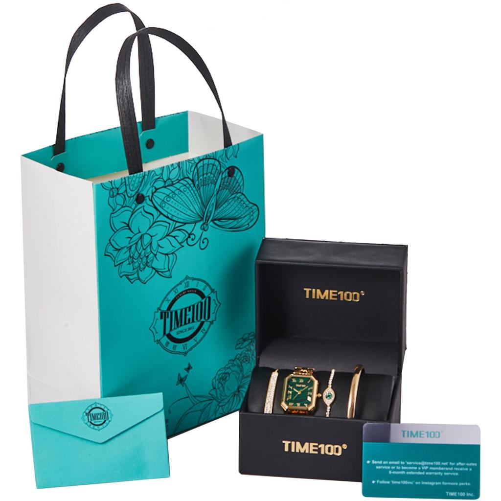 Золотые часы японский кварц подарочный набор элегантные часы из нержавеющей стали 3 браслета подарочная упаковка [TIME100] женские (Золотой цвет)