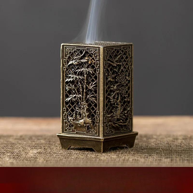 Square Vertical Incense Burner Small Xiangyun Alloy Incense Holder Indoor Aromatherapy Home Ornament Chinese Plum Inense Burners