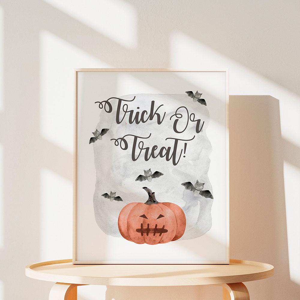 Halloween Nursery Poster Pumpkin Trick or Treat Art Print Cute Little Ghost Boo Canvas Painting Wall Picture Baby Playroom Decor