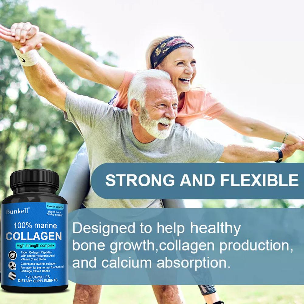 Bunkell Marine Collagen High Strength Complex Dietary Supplements, 120 Capsules